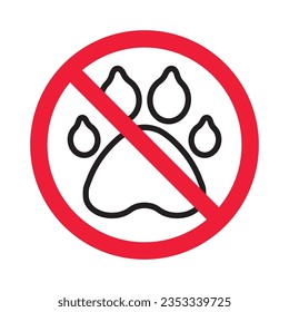 Forbidden dog pet vector icon. Warning, caution, attention, restriction, label, ban, danger. No pet paw flat sign design pictogram symbol. No animal wolf paw icon 