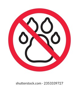 Forbidden dog pet vector icon. Warning, caution, attention, restriction, label, ban, danger. No pet paw flat sign design pictogram symbol. No animal wolf paw icon 