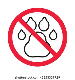 Forbidden dog pet vector icon. Warning, caution, attention, restriction, label, ban, danger. No pet paw flat sign design pictogram symbol. No animal wolf paw icon 