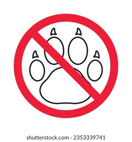 Forbidden dog pet vector icon. Warning, caution, attention, restriction, label, ban, danger. No pet paw flat sign design pictogram symbol. No animal wolf paw icon 