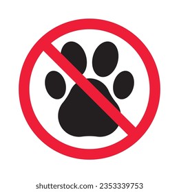 Forbidden dog pet vector icon. Warning, caution, attention, restriction, label, ban, danger. No pet paw flat sign design pictogram symbol. No animal wolf paw icon 