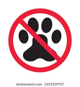 Forbidden dog pet vector icon. Warning, caution, attention, restriction, label, ban, danger. No pet paw flat sign design pictogram symbol. No animal wolf paw icon 