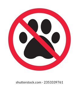 Forbidden dog pet vector icon. Warning, caution, attention, restriction, label, ban, danger. No pet paw flat sign design pictogram symbol. No animal wolf paw icon 