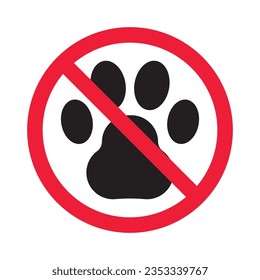 Forbidden dog pet vector icon. Warning, caution, attention, restriction, label, ban, danger. No pet paw flat sign design pictogram symbol. No animal wolf paw icon 