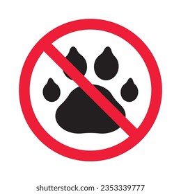 Forbidden dog pet vector icon. Warning, caution, attention, restriction, label, ban, danger. No pet paw flat sign design pictogram symbol. No animal wolf paw icon 