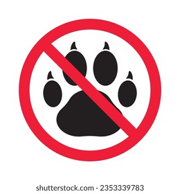 Forbidden dog pet vector icon. Warning, caution, attention, restriction, label, ban, danger. No pet paw flat sign design pictogram symbol. No animal wolf paw icon 