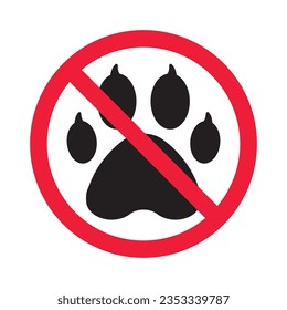 Forbidden dog pet vector icon. Warning, caution, attention, restriction, label, ban, danger. No pet paw flat sign design pictogram symbol. No animal wolf paw icon 