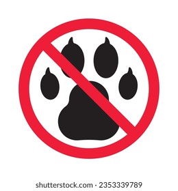 Forbidden dog pet vector icon. Warning, caution, attention, restriction, label, ban, danger. No pet paw flat sign design pictogram symbol. No animal wolf paw icon 