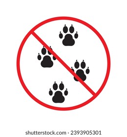 Forbidden dog pet vector icon. Warning, caution, attention, restriction, label, ban, danger. No pet paw flat sign design pictogram symbol. No animal wolf paw icon UX UI