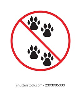 Forbidden dog pet vector icon. Warning, caution, attention, restriction, label, ban, danger. No pet paw flat sign design pictogram symbol. No animal wolf paw icon UX UI