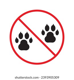 Forbidden dog pet vector icon. Warning, caution, attention, restriction, label, ban, danger. No pet paw flat sign design pictogram symbol. No animal wolf paw icon UX UI