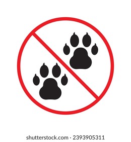 Forbidden dog pet vector icon. Warning, caution, attention, restriction, label, ban, danger. No pet paw flat sign design pictogram symbol. No animal wolf paw icon UX UI