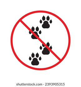 Forbidden dog pet vector icon. Warning, caution, attention, restriction, label, ban, danger. No pet paw flat sign design pictogram symbol. No animal wolf paw icon UX UI