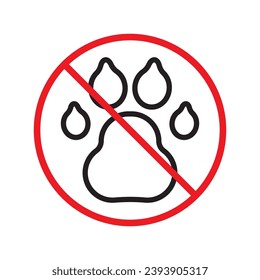 Forbidden dog pet vector icon. Warning, caution, attention, restriction, label, ban, danger. No pet paw flat sign design pictogram symbol. No animal wolf paw icon UX UI