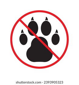 Forbidden dog pet vector icon. Warning, caution, attention, restriction, label, ban, danger. No pet paw flat sign design pictogram symbol. No animal wolf paw icon UX UI