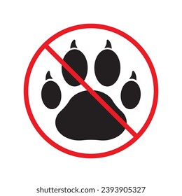 Forbidden dog pet vector icon. Warning, caution, attention, restriction, label, ban, danger. No pet paw flat sign design pictogram symbol. No animal wolf paw icon UX UI