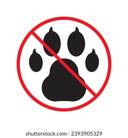 Forbidden dog pet vector icon. Warning, caution, attention, restriction, label, ban, danger. No pet paw flat sign design pictogram symbol. No animal wolf paw icon UX UI