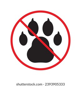 Forbidden dog pet vector icon. Warning, caution, attention, restriction, label, ban, danger. No pet paw flat sign design pictogram symbol. No animal wolf paw icon UX UI