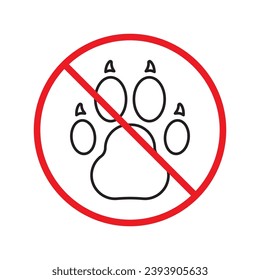 Forbidden dog pet vector icon. Warning, caution, attention, restriction, label, ban, danger. No pet paw flat sign design pictogram symbol. No animal wolf paw icon UX UI