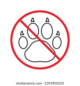 Forbidden dog pet vector icon. Warning, caution, attention, restriction, label, ban, danger. No pet paw flat sign design pictogram symbol. No animal wolf paw icon UX UI