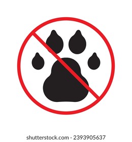 Forbidden dog pet vector icon. Warning, caution, attention, restriction, label, ban, danger. No pet paw flat sign design pictogram symbol. No animal wolf paw icon UX UI