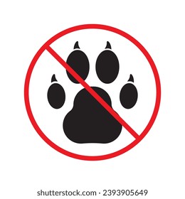 Forbidden dog pet vector icon. Warning, caution, attention, restriction, label, ban, danger. No pet paw flat sign design pictogram symbol. No animal wolf paw icon UX UI