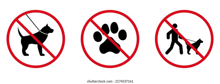 Forbidden Dog Walking Pictogram. Man with Canine on Leash Red Stop Circle Symbol. Paw Footprint Ban Black Silhouette Icon. No Allowed Pet Sign. Prohibited Walk Park Zone. Isolated Vector Illustration.