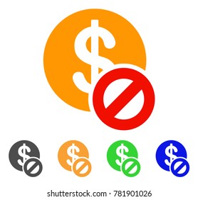 Forbidden Dollar icon. Vector illustration style is a flat iconic forbidden dollar symbol with gray, green, blue, yellow color versions. Designed for web and software interfaces.