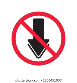 Forbidden download vector icon. Warning, caution, attention, restriction, label, ban, danger. No upload flat sign design pictogram symbol. No download arrow icon