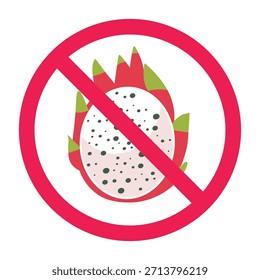 Icono prohibido de la fruta del dragón, ningún signo de la fruta del dragón, no coma el signo de la fruta del dragón, efectos secundarios de la fruta del dragón, Ilustración vectorial