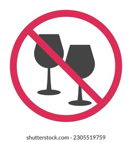 Alcohol prohibido Pictograma. Beber alcohol, símbolo del círculo rojo de parada. No se permite beber alcohol. Zona prohibida para beber alcohol. Ilustración del vector aislada en fondo blanco