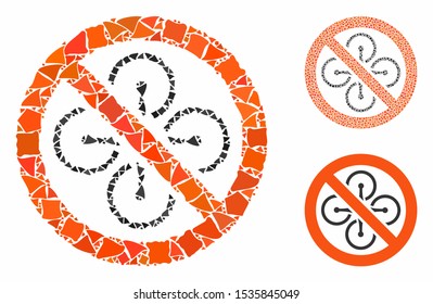 Forbidden drone composition of joggly pieces in variable sizes and shades, based on forbidden drone icon. Vector trembly dots are grouped into composition.