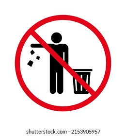 Icono de silueta de goma de caer prohibido. No Tire Pictograma De Glifo Trash. Aviso Por Favor, Suelte la basura en Bin Sticker. Precaución Por Favor, Mantente Limpio, No Desperdicios. Ilustración de vectores aislados.