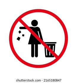 Icono de silueta de goma de caer prohibido. No Tire Pictograma De Glifo Trash. Aviso Por Favor, Suelte la basura en Bin Sticker. Precaución Por Favor, Mantente Limpio, No Desperdicios. Ilustración de vectores aislados.