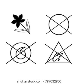 Forbidden dry cleaning clothes set sign. Symbol prohibition bleaching. Sign care for textile, tissue, garment. Mark for label. Vector illustration