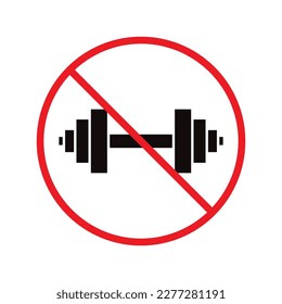 Icono vectorial de dobladillo prohibido. No hay diseño de señas planas de timbre. Icono de timbre prohibido. Advertencia, precaución, atención, prohibición de etiqueta de restricción. No hay pictograma de símbolo de dumbbell