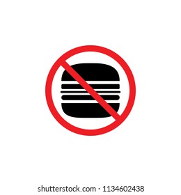 forbidden to eat hamburger, banned hamburger, prohibited sign , CMYK color , glyph icon