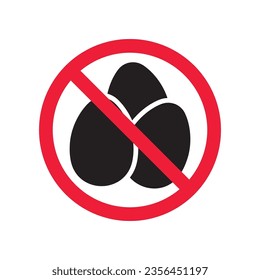 Forbidden egg vector icon. Warning, caution, attention, restriction, label, ban, danger. No eggs flat sign design pictogram symbol. No egg icon