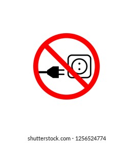 Forbidden electric plug icon on white background can be used for web, logo, mobile app, UI, UX 
