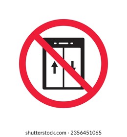 Forbidden elevator vector icon. Warning, caution, attention, restriction, label, ban, danger. No lift elevator flat sign design pictogram symbol. No elevator icon