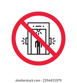 Forbidden elevator vector icon. Warning, caution, attention, restriction, label, ban, danger. No lift elevator flat sign design pictogram symbol. No elevator icon