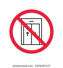 Forbidden elevator vector icon. Warning, caution, attention, restriction, label, ban, danger. No lift elevator flat sign design pictogram symbol. No elevator icon