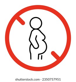 Mujer embarazada prohibida de entrada, signo de prohibición. Zona prohibida, símbolo de peligro para el embarazo. Icono de restricción. Signo de vector