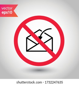 Forbidden envelope icon. No mail vector sign. Prohibited letter warning restriction. No letter caution icon. EPS 10 flat attention symbol pictogram
