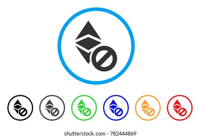 Forbidden Ethereum Classic rounded icon. Style is a flat grey symbol inside light blue circle with additional color variants.