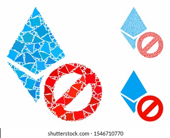 Forbidden Ethereum crystal composition of trembly items in variable sizes and shades, based on forbidden Ethereum crystal icon. Vector irregular items are organized into collage.