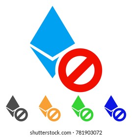 Forbidden Ethereum Crystal icon. Vector illustration style is a flat iconic forbidden ethereum crystal symbol with gray, green, blue, yellow color versions. Designed for web and software interfaces.
