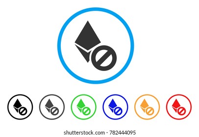 Forbidden Ethereum Crystal rounded icon. Style is a flat gray symbol inside light blue circle with additional colored variants.