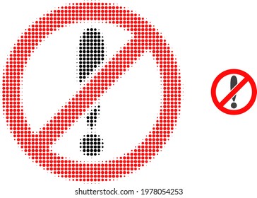 Forbidden exclamation halftone dotted icon illustration. Halftone array contains circle points. Vector illustration of forbidden exclamation icon on a white background.