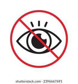 Forbidden eye vector icon. Warning, caution, attention, restriction, label, ban, danger. No spy flat sign design pictogram symbol. No eyes icon UX UI